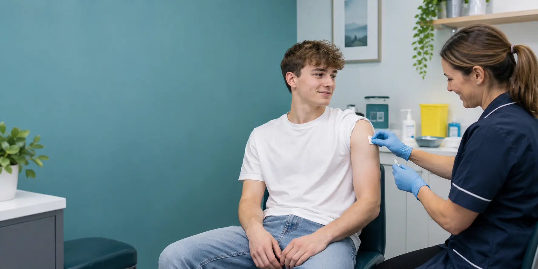 A young adult attending a MenB vaccination appointment