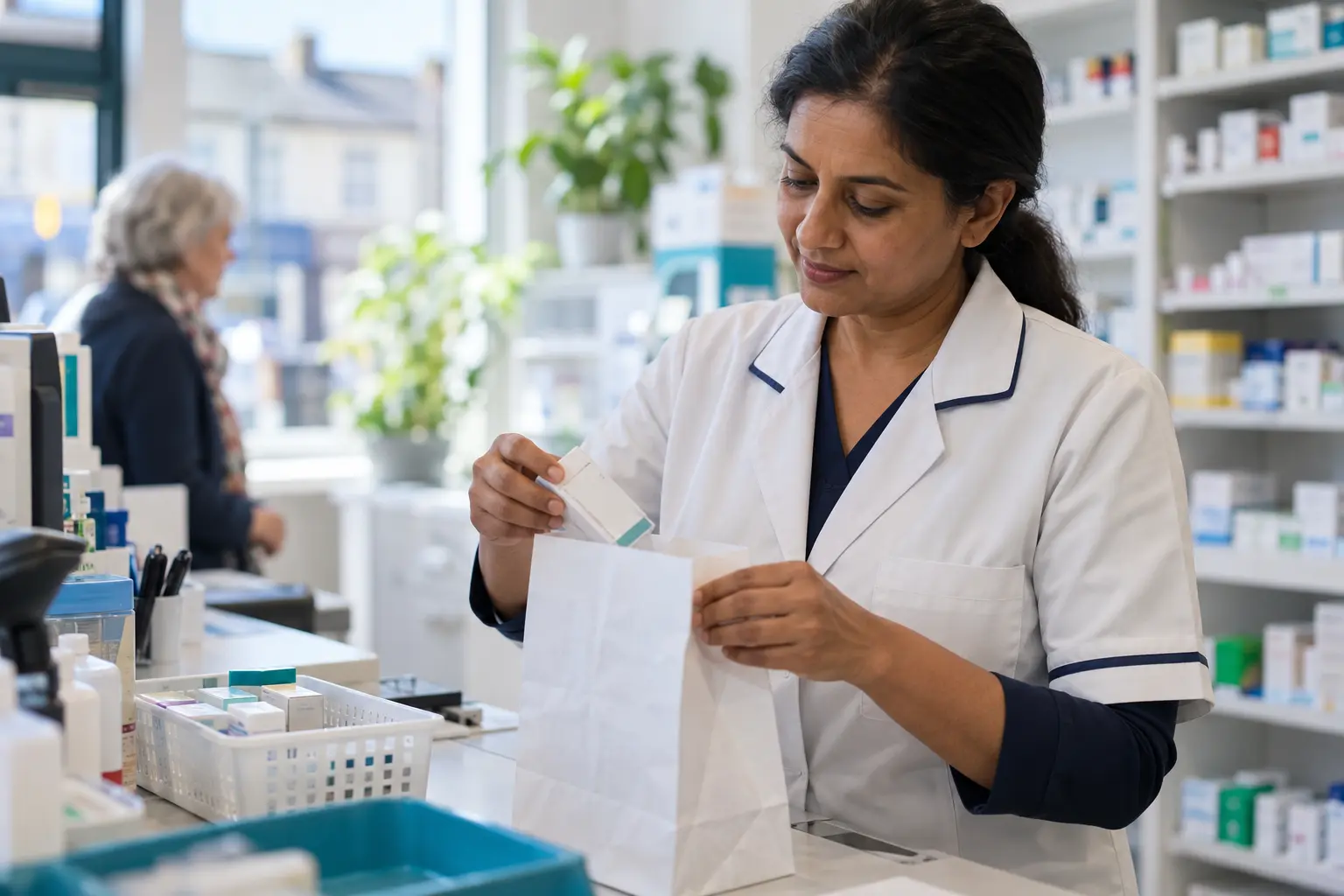 An NHS prescription being prepared at Coppice Pharmacy